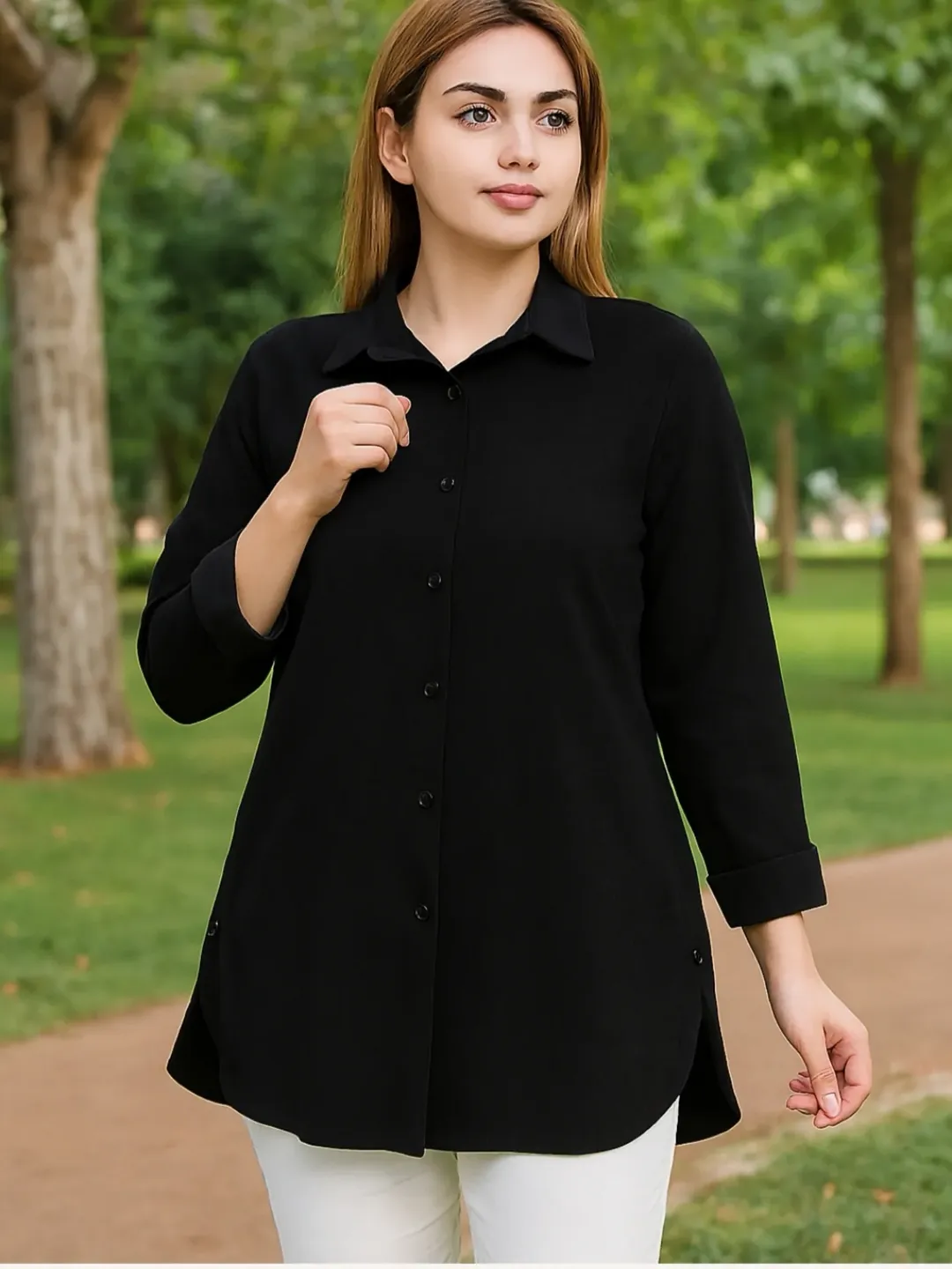 شومیز مانتویی (مخل کبریتی ریز) قد ۸۰ سانت فری سایز