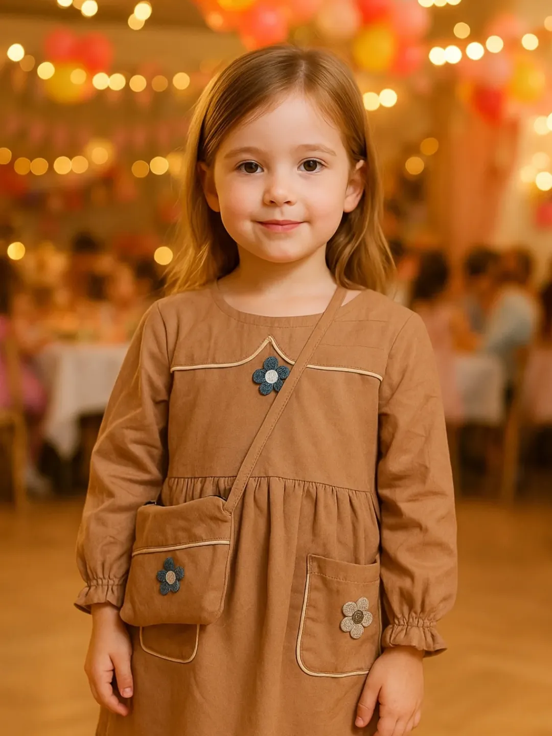 پیراهن کتانی دخترانه و کیف مناسب مهمانی سایز ۱۲ ساله